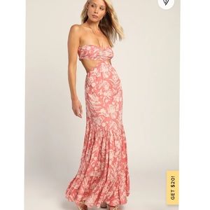 Island Aura Pink Print Cutout Halter Maxi Dress